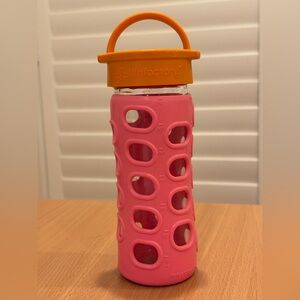 Lifefactory Pink Glass Water Bottle with Orange Cap, 12 oz